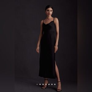BHLDN Cali Satin Cowl-neck Slip Midi Dress